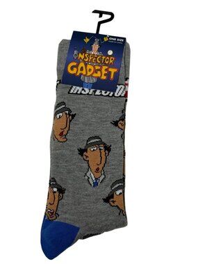 Inspector Gadget Crew Socks Gray Blue One Size Retro Cartoon Novelty NWT